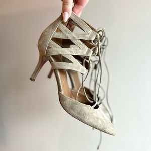 COPY - Aquazzura Neutral/Beige Suede Lace Up Pumps
